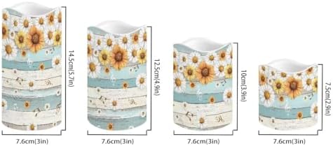 Wood Sunflower Daisy Flameless Candles with Remote Timer Flickering LED Pillar Candles Color Changing Set of 4 Outdoor Home Table Beach Wedding Decoration - Image 2