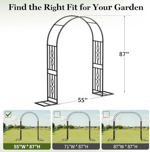 Metal Garden Arch, Heavy Duty Garden Trellis for Climbing Plants, with Enlarged Base for Stability, Ideal for Wedding Arches & Party Decorations, 55" W x 86" H - Image 6