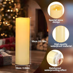 14" x 4" Large Outdoor Candles Waterproof Flickering LED Flameless Candles Battery Operated with Timer - Realistic LED Pillar Candles with Remote for Wedding Festival Home Decor Ivory 2 Pack - Image 7