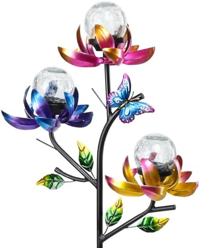 Afirst Solar Outdoor Lights Decorative, Lotus Crackle Glass for Yard Decor by Afirst