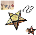 Moroccan Star Lantern,Metal Moroccan Star Lanterns Hanging,Vintage Five Point Star Hanging Candle Lantern, Embossed Stained Glass Iron Windproof Tealight Holder (Yellow) by cooluder