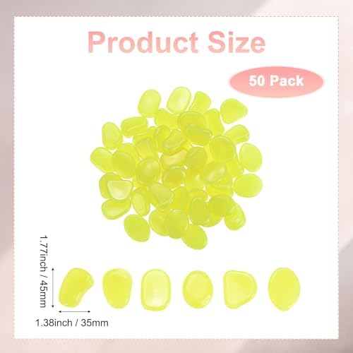 M METERXITY 50-Pack Glow in The Dark Rocks, 1.77" Resin Outdoor Garden Decorations Luminous Pebbles Stones for Garden Plants/Aquarium/Backyard Path, Aquarium Gravel [Yellow] - Image 3