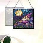 Lavender Rest Gnome Stained Glass Suncatcher – Square Hanging Window Panel for Home or Greenhouse – Whimsical Glass Art Gift for Garden Lovers, Christmas, Halloween, Father Days iDlDMB - Image 4