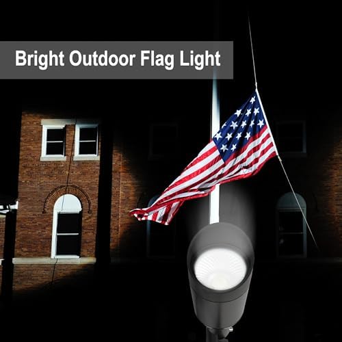 15W Outdoor LED Spotlight with Stake, Plug-in 120V, IP65 Waterproof, 5000K Daylight, 1350 Lumens, 60° Beam, 4-ft Cord, Flag, Tree, Garden, Landscape Light - Image 2
