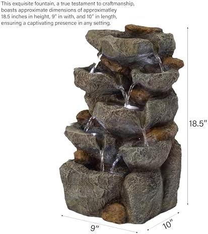 Cascading Electric Powered 8-Tier Rock Water Fountain with LED Lights 18.25" for Indoor and Outdoor Use - Image 4