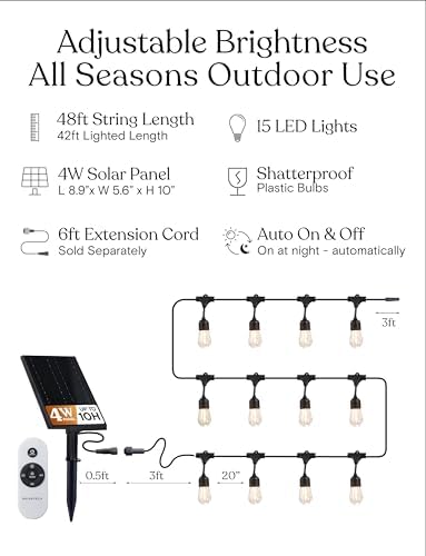 Brightech Solar String Lights with 32 Hanging Edison Bulbs and Brightness Controls with Remote 7W-104 3000K - Image 4