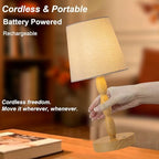 CASTLELIFE Rechargeable Cordless Table Lamp, 5000mAh Battery Powered Touch Desk Lamp, 3-Level & Stepless Dimmable Night Light, Portable Bedside Lamp for Bedroom, Outdoor, Bulb Included, Wood Grain - Image 3