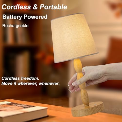 CASTLELIFE Rechargeable Cordless Table Lamp, 5000mAh Battery Powered Touch Desk Lamp, 3-Level & Stepless Dimmable Night Light, Portable Bedside Lamp for Bedroom, Outdoor, Bulb Included, Wood Grain - Image 3