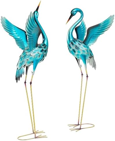 47.5" Metal Crane Statue, Extra-Large Blue Heron Decor Set of 2 - Image 2