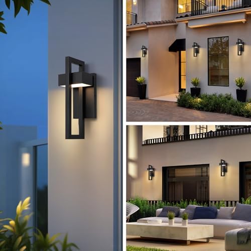 LamQee Outdoor Wall Lights Modern Exterior Lighting Fixtures, 3000K Integrated LED Outdoor Wall Sconce Lighting 2 Packs, Matte Black Outside Wall Mount Lights for House Front Door Porch Garage Patio - Image 4
