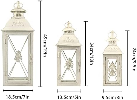 TRIROCKS 3-Pack Decorative Lanterns - 19" Vintage Metal Candle Holders with Tempered Glass - Perfect for Christmas, Living Room, Garden, Patio, Indoor & Outdoor Events (White with Gold Brush Finish) - Image 6