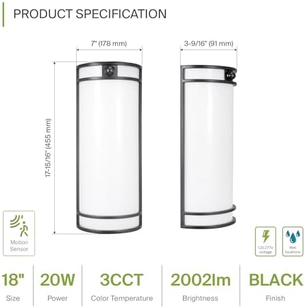 ASD LED Outdoor Sconce Lights, Motion Sensor 3000K 4000K 5000K Black 2 Pack - Image 2