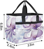 Watercolor Octopus Garden Tool Bag Organizer Heavy Duty Ocean Gardening Tote Bag with 10 Pockets for Women Men Gardening Gifts - Image 3
