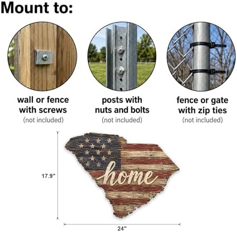 South Carolina "Home" State Shape Sign — Vintage American Flag Wall Decor - Image 3