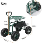 Rolling Garden Cart with Wheels, Gardening Stool with Basket,Adjustable Steering Handle, 360 Degree Swivel Seat for Yard,Patio,and Outdoor - Image 3