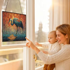 Customized Rectangle Mosaic Crane in Morning Mist Suncatcher Stained Glass Window Hangings Sun Catchers Colorful Ornament Gifts for Women Mom Wife Halloween Christmas Housewarming - Image 5