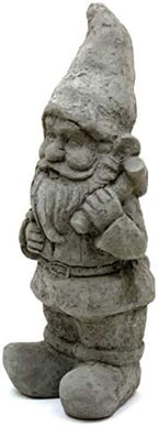 Garden Gnome with Mallet: Solid Durable Stone Statue with Vintage Texture. Sealed for Outdoors. Handcrafted USA. (Antique/Gray) - Image 5