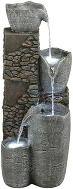 Alpine Corporation HIM562 Outdoor 4 Tier Stone Bowl Fountain with LED Lights for Garden, Patio, Yard, and Outdoor Spaces, 42" H, Gray - Image 2