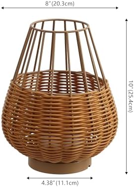 JONATHAN Y Elian 10" Faux Wicker Cordless Lamp, Light Brown, Set of 2 - Image 3