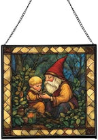 Gnome Mother Tending Her Child Stained Glass Suncatcher – Square Hanging Window Panel for Home, Garden, Nursery, Halloween, Christmas, Memorial Day – Whimsical Glass Art Gift for Gnome Lovers fsm36f by Custom