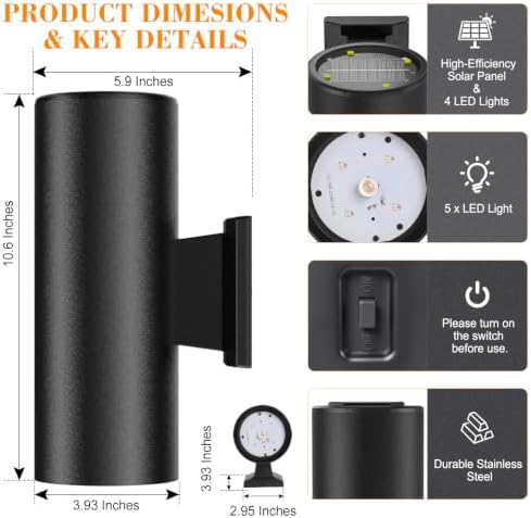 Solar Wall Lights Outdoor, Up & Down Modern Sconce Lights 2 Pack - Image 2