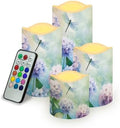Hydrangea Dragonfly Flameless Candles with Remote Timer Battery Operated Fake Candles Color Changing Electric Pillar LED Candles Bulk Set of 4 by Uorisanigo