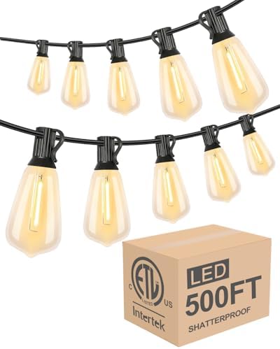 Lightdot LED Outdoor String Lights 500FT Patio Lights with 160 Shatterproof ST38 Vintage Edison Bulbs, Outside Hanging Light Waterproof for Porch, Deck, Garden, Backyard, Balcony, Dimmable- ETL Listed by LightdotLighting