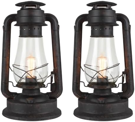 Rustic Lantern Table Lamp Set Hand Finished Rusty Over Powdercoat UL Listed Dimmable Large Body 15" by Muskoka by MuskokaLifestyleProducts