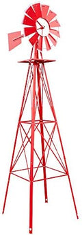 lapday 8FT Ornamental Windmill, Outdoor Backyard Garden Decoration Weather Vane, Heavy Duty Metal Wind Mill Weather Resistant (Red) by lapday