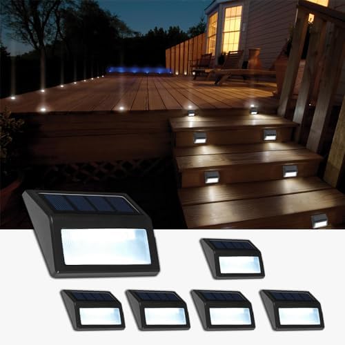 Solar Lights Outdoor, Waterproof Solar Powered Deck Step Lights for Patio Garden Backyard Garage Driveway Pathway Outside Wall Lighting (6, Cool White) by Follateas
