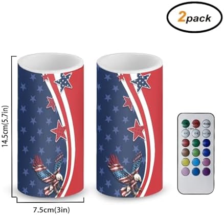 Eagle The Stars and Stripes Printed Flickering Flameless Candles, Decorative Battery Operated Candles Led Plastic Set of 2 Include Realistic Dancing LED Flames with Remote Control Timer - Image 4