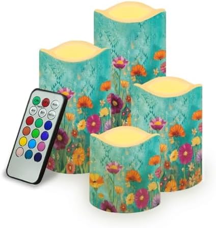 Flower LED Flameless Candles with Realistic Dancing Flame Waterproof Battery Operated with Remote & Timer (4 Pack,) Outdoor & Indoor Decor Housewarming Gifts by YUVAMAGIMO
