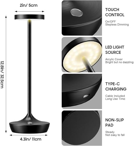 2 Pack Cordless Table Lamps, Rechargeable 6000mAh, 72H Runtime, Waterproof - Image 3