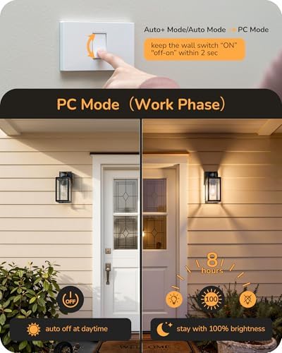 EDISHINE Black Motion Sensor Dusk to Dawn Outdoor Wall Light with Outlet - Image 4