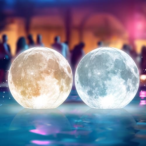 TIALLY Floating Pool Lights - Full Moon and Crescent Moon Inflatable LED Lights for Pool Party Decorations - Image 2