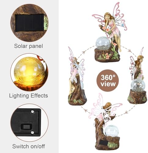 Garden Fairy Statue Outdoor Decor-Solar Flower Fairy Figurines-Garden Fairies Statues Decoration for Outside Lawn Yard Patio,Garden Ornament Gift,Tall 11.8 Inches - Image 6