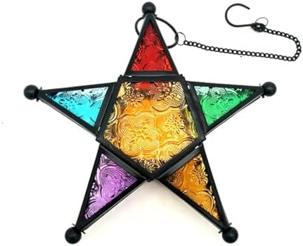 Windproof Tealight Holder Antique Multicolored Glass Moroccans Styles Home Garden Hanging Lamp Ornament Gift Colored Glass Wind Lamp Holder - Image 5