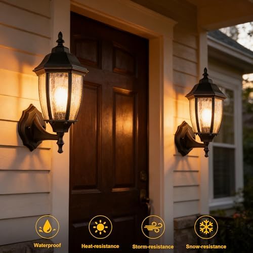 Outdoor Wall Lantern, 14 Inch Porch Light Fixture Seed Glass Shades. - Image 2