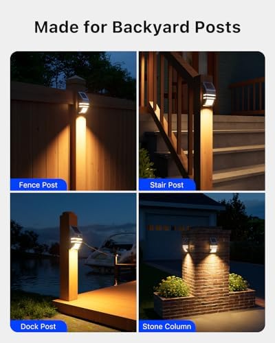 4 Pack Warm White Solar Fence Lights, Silver Stainless Steel Shell - Image 6