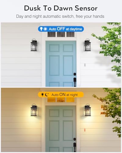 Dusk to Dawn Outdoor Lighting, Black 2 Pack Outside Lights for House with Gold Trim, Modern Exterior Light Fixtures, Outdoor Wall Lanterns for Porch, Garage, Doorway, Anti-Rust, Waterproof - Image 2