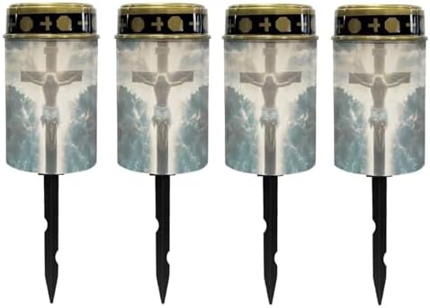 Poceacles Cross Solar Lights Set of 4 Outdoor Waterproof Cemetery Solar Outdoor Candle Grave Solar Decoration Solar Votive Candles Blessed Candles for Loss of Loves One, God Cross Light by Poceacles