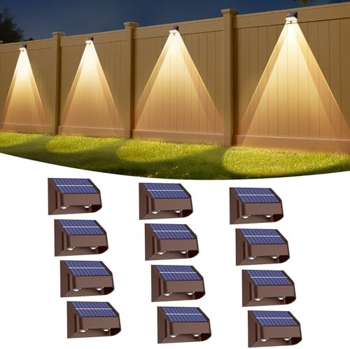 Long Lasting Solar Fence Lights Outdoor,3000/4000/6000K,Deck Lights Waterproof,Perfect for Winter and Rainy Days,Dusk to Dawn High Brightness Solar Lighting for Wall,Step,Yard,Patio,Backyard(12 Pack) by Yivsen