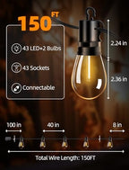 Outdoor Patio String Lights: S14 Shatterproof Bulb Outside Waterproof Light - 150FT 45M Remote Dimmable Connectable Hanging Outdoor Electric Lighting - Garden Backyard Yard Gazebo Porch Party - Image 6