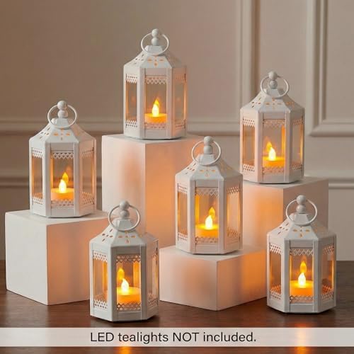 Vela Lanterns Tea Light Candle Holders, Mini Wedding Centerpieces, White - Image 3