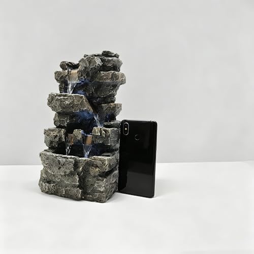 Tabletop Rock Waterfall Fountain, 4-Tier Stacked Stone, Resin, LED Lights, USB Powered, 7.08 x 5.5 x13.3Inches - Image 2