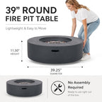 Outdoor Propane Fire Pit Table for Outside Patio, 39 Inch Concrete Fire Pit Table, Round Gas Fire Pit for Garden, Pool, Backyard, 50,000 BTU, Free Lava Rocks, Dark Gray - Image 2