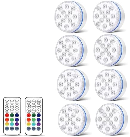 Submersible LED Lights with Remote Underwater Pool Light IP68 Magnet 13 LED Bright Lamp RGB for Pond/Pool/Aquarium(8 Light 2 Controller,8.5CM) by Unknown