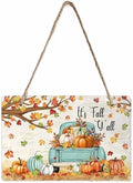 Fall Welcome Wall Hanging Sign- Retro Maple Leaf Pumpkin Truck Slate Hanging Plaques for Front Door Porch Window Farmhouse Garden 5.1" x 7.9" Wall Home Decor by EwdeWwo