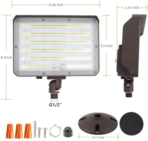 Dusk to Dawn Outdoor 100W LED Flood Light with Knuckle (Plate Included), 14000LM 1000W Equiv., 100-277V 5000K,ETL Commercial LED Floodlight Fixture, Outdoor Security Lighting for Landscape,Parking Lot - Image 6