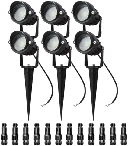 Low Voltage Landscape Lights Outdoor LED Landscape Lighting with Connectors 5W 500LM Focusing Lens Spotlights,24V AC/DC 3000K Warm White Waterproof IP65 Pathway Garden Yard Lights 6PACK by ALEDECO